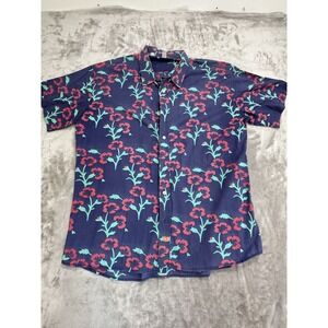 Ambsn Shirt Men's Size XL Multicolor Button Up Short Sleeve Floral 100% Cotton